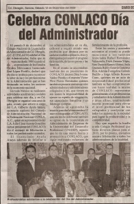 Nota Día Administrador 2009 en Diario del Yaqui