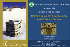 Invitación a Presentación de Libro "Naves que se conducen solas: narrativa en Sonora"